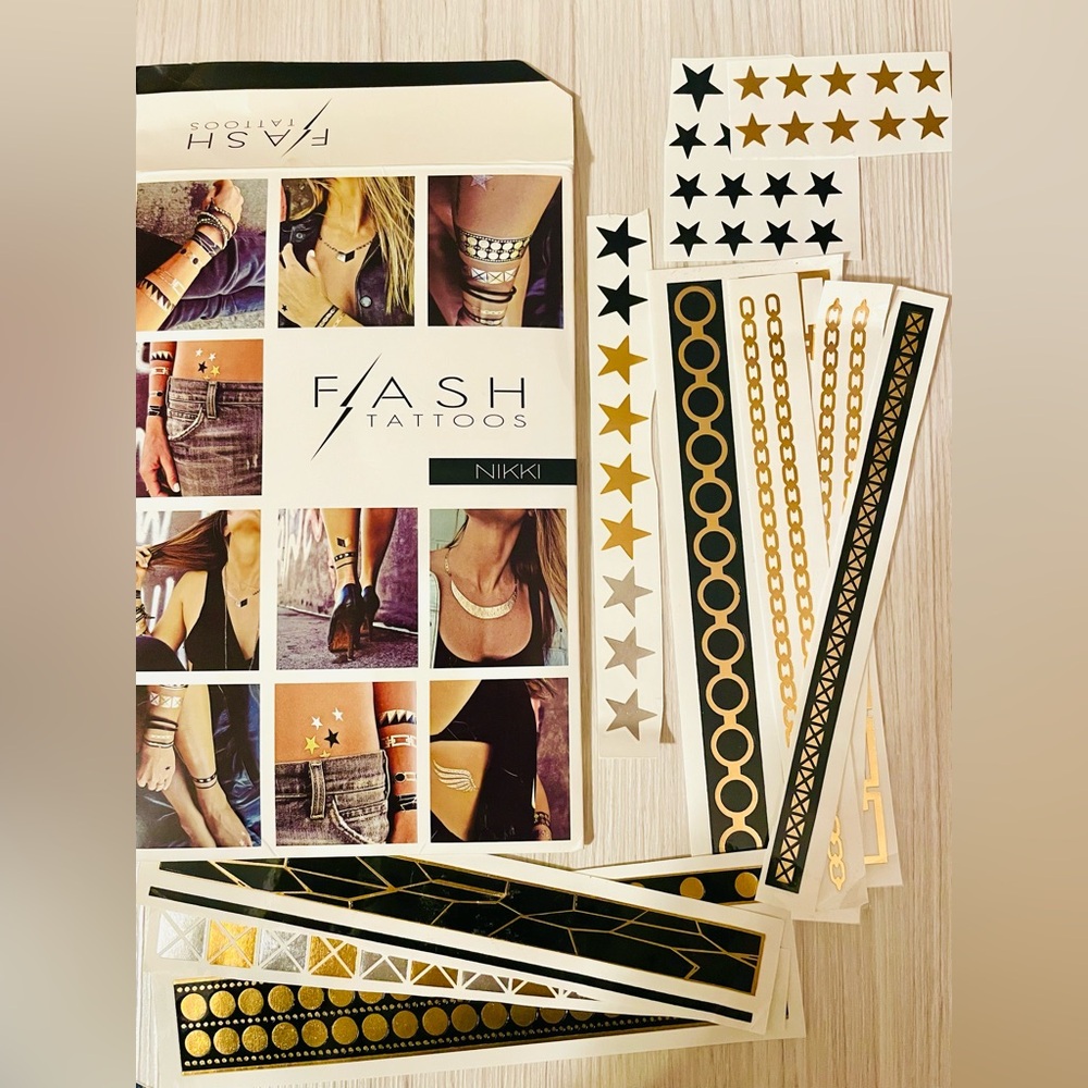 Flash tattoos metallic stars and bands, temporary/nontoxic